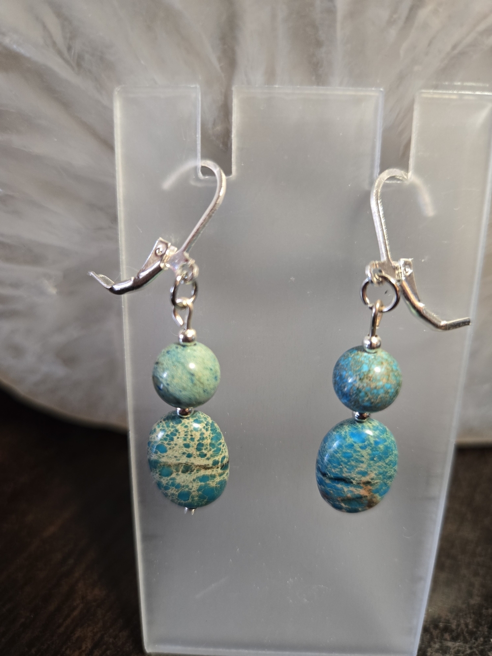 Blue Sea Sediment Jasper Drop Earrings - Picture 2 of 2